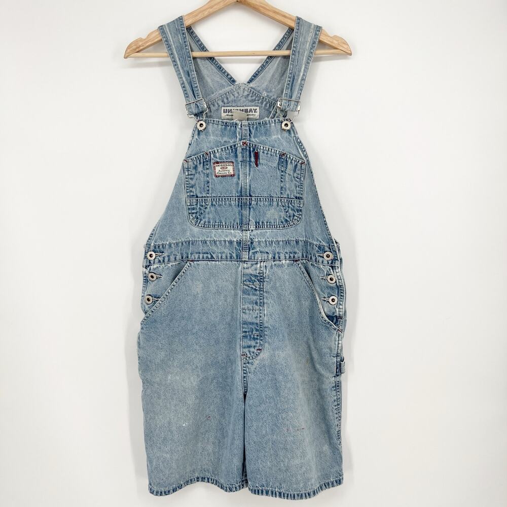 Vintage Union Bay Shortall Overall Shorts Womens Medium Light Wash Cotton Denim